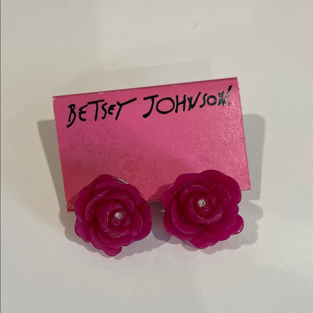 New Betsey Johnson pink rose crystal Betsey Johnson earrings